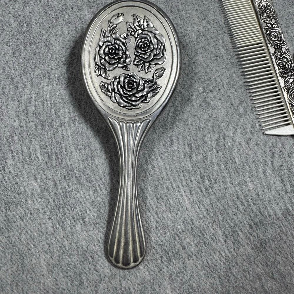 VTG 3 piece Dresser Vanity Set Silver Plated Mirror, Brush and Comb (heavy)
